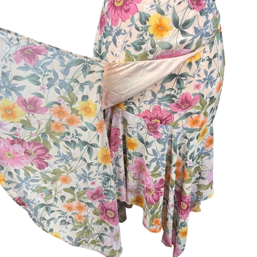 Astr One-Shoulder Floral Asymmetrical Midi Dress in Pink and Yellow - Picture 7 of 11